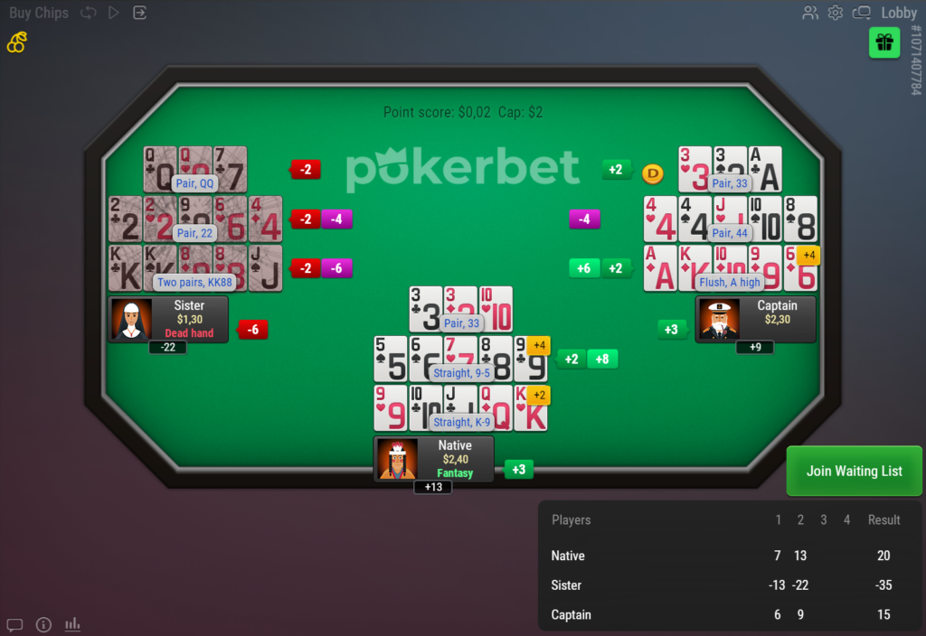 Pokerbet's Chinese poker